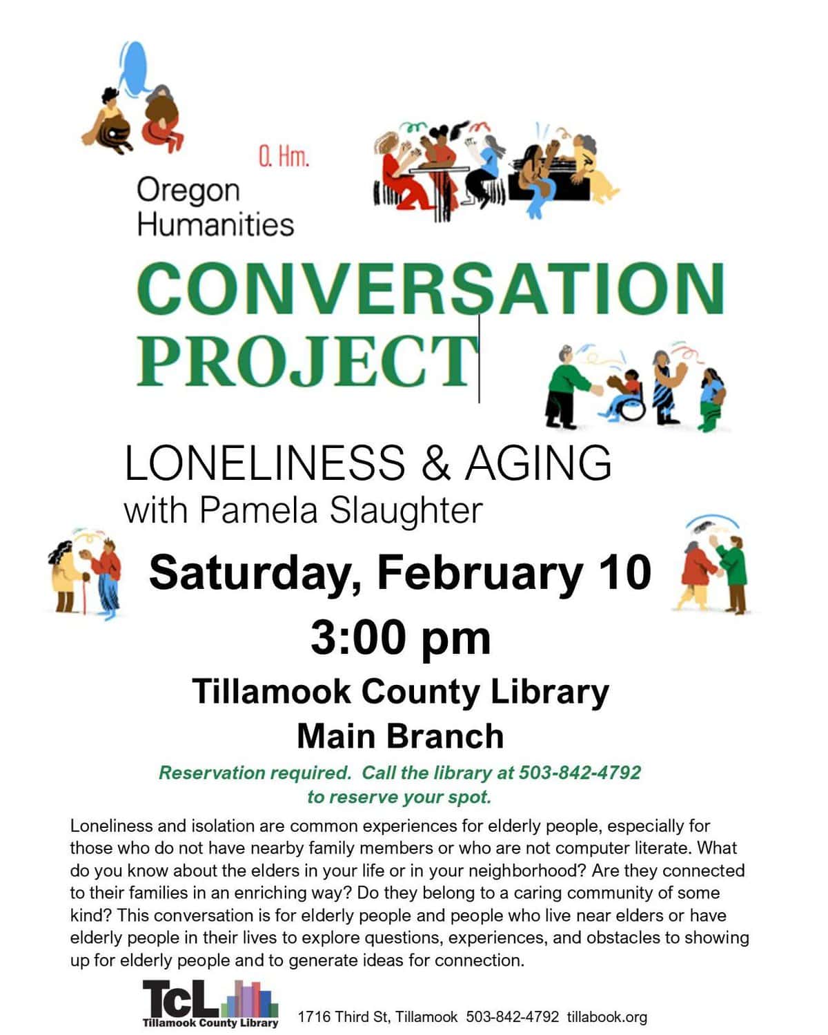 Loneliness & Aging Sat. Feb. 10th at Tillamook Main Library, RSVP